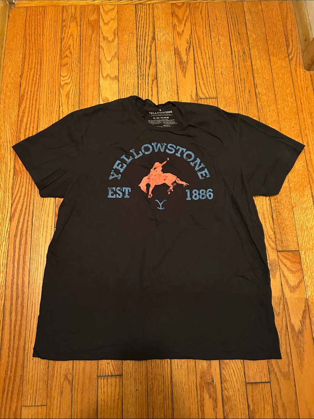 MAD Engine Black Short-Sleeve Yellowstone Bronco Tee with Blue Text